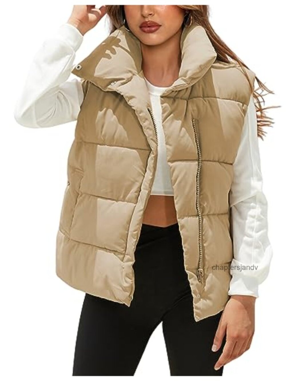 Oversized Quilted Puffer Vest Sleeveless Zip Button Down